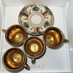 Antique 19th C Capodimonte Hand Painted Teacup/Saucer Set of 4. N Crown Italy