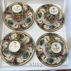 Antique 19th C Capodimonte Hand Painted Teacup/Saucer Set of 4. N Crown Italy