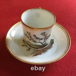 Antique 19th c. Dutch Amstel Porcelain Coffee Can Tea Cup & Saucer Bird Paris