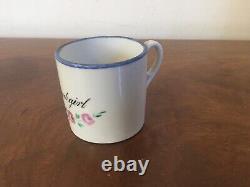 Antique 19th c. English Porcelain Coffee Can or Tea Cup with Motto For a Good Girl