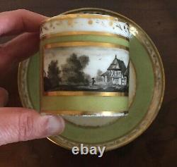 Antique 19th c. Old Paris Porcelain Green Grisaille Gold Coffee Can Tea Cup 1800