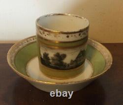 Antique 19th c. Old Paris Porcelain Green Grisaille Gold Coffee Can Tea Cup 1800