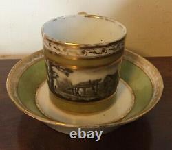 Antique 19th c. Old Paris Porcelain Green Grisaille Gold Coffee Can Tea Cup 1800