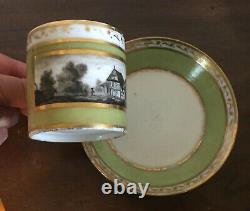 Antique 19th c. Old Paris Porcelain Green Grisaille Gold Coffee Can Tea Cup 1800