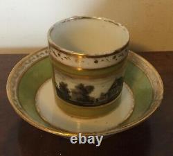 Antique 19th c. Old Paris Porcelain Green Grisaille Gold Coffee Can Tea Cup 1800