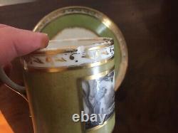 Antique 19th c. Old Paris Porcelain Green Grisaille Gold Coffee Can Tea Cup 1800