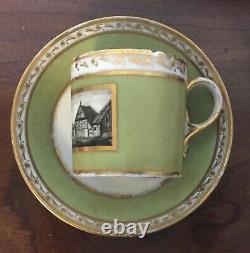 Antique 19th c. Old Paris Porcelain Green Grisaille Gold Coffee Can Tea Cup 1800