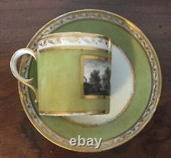 Antique 19th c. Old Paris Porcelain Green Grisaille Gold Coffee Can Tea Cup 1800