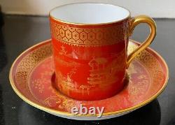 Antique 19th c. Spode burnt orange asian Porcelain Tea Cup can & Saucer