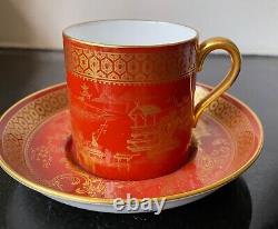 Antique 19th c. Spode burnt orange asian Porcelain Tea Cup can & Saucer