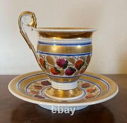 Antique 19th century Paris Porcelain French Empire Tea Cup & Saucer Gilt Gold