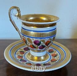 Antique 19th century Paris Porcelain French Empire Tea Cup & Saucer Gilt Gold