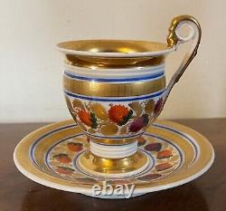 Antique 19th century Paris Porcelain French Empire Tea Cup & Saucer Gilt Gold