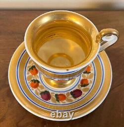 Antique 19th century Paris Porcelain French Empire Tea Cup & Saucer Gilt Gold