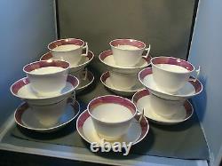 Antique 19th century Porcelain Luster Set 9 Tea Cups & Saucers Pink Lusterware