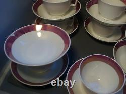 Antique 19th century Porcelain Luster Set 9 Tea Cups & Saucers Pink Lusterware