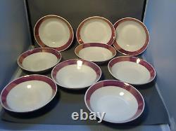 Antique 19th century Porcelain Luster Set 9 Tea Cups & Saucers Pink Lusterware