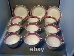 Antique 19th century Porcelain Luster Set 9 Tea Cups & Saucers Pink Lusterware