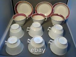 Antique 19th century Porcelain Luster Set 9 Tea Cups & Saucers Pink Lusterware