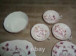 Antique 19th century staffordshire pearlware pink luster plate tea cups saucers