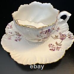 Antique A. Lanternier LIMOGES FRANCE Moustache 1890s Tea Cup Saucer Gold Floral