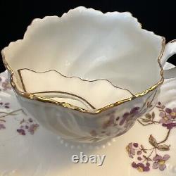 Antique A. Lanternier LIMOGES FRANCE Moustache 1890s Tea Cup Saucer Gold Floral