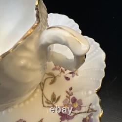 Antique A. Lanternier LIMOGES FRANCE Moustache 1890s Tea Cup Saucer Gold Floral