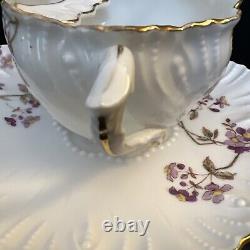 Antique A. Lanternier LIMOGES FRANCE Moustache 1890s Tea Cup Saucer Gold Floral