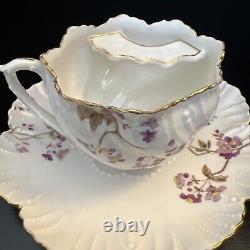 Antique A. Lanternier LIMOGES FRANCE Moustache 1890s Tea Cup Saucer Gold Floral