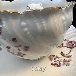 Antique A. Lanternier LIMOGES FRANCE Moustache 1890s Tea Cup Saucer Gold Floral
