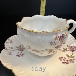 Antique A. Lanternier LIMOGES FRANCE Moustache 1890s Tea Cup Saucer Gold Floral