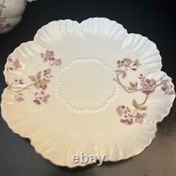 Antique A. Lanternier LIMOGES FRANCE Moustache 1890s Tea Cup Saucer Gold Floral