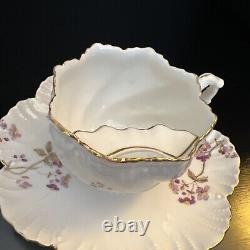 Antique A. Lanternier LIMOGES FRANCE Moustache 1890s Tea Cup Saucer Gold Floral