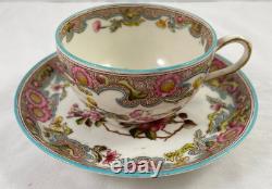 Antique Anglo China Floral Tea Cup & Saucer Set of 4 England Pink