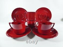 Antique Art Deco 1923 Royal Doulton Flambe 8pc Teacup Duo Set Cup Saucer Tea Red