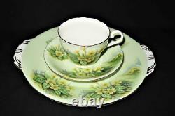 Antique Aynsley Bone China Tea Cup, Saucer Handled Plate Set C897/1 Green Floral