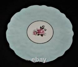 Antique Aynsley Bone China Tea Cup Saucer & Plate Set 27189 Cabbage Rose Lt Blue