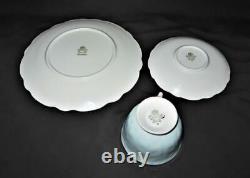 Antique Aynsley Bone China Tea Cup Saucer & Plate Set 27189 Cabbage Rose Lt Blue