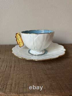 Antique Aynsley Butterfly Handle Bone China Teacup & Saucer Rare