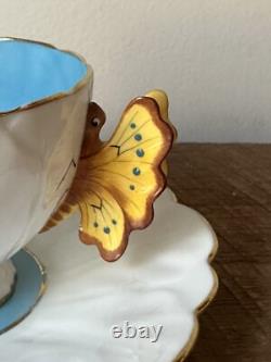 Antique Aynsley Butterfly Handle Bone China Teacup & Saucer Rare