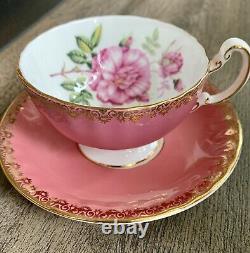 Antique Aynsley Cup Saucer, Pink Cabbage Rose Pink With Gold Gilding