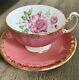 Antique Aynsley Cup Saucer, Pink Cabbage Rose Pink With Gold Gilding