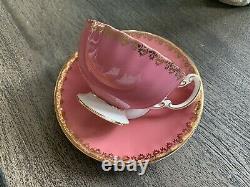 Antique Aynsley Cup Saucer, Pink Cabbage Rose Pink With Gold Gilding