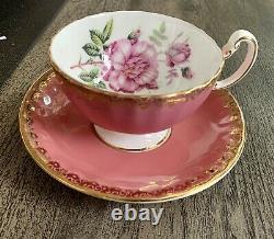Antique Aynsley Cup Saucer, Pink Cabbage Rose Pink With Gold Gilding