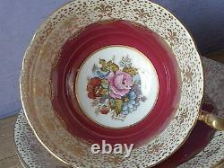 Antique Aynsley JA Bailey hand painted pink rose red bone china tea cup teacup