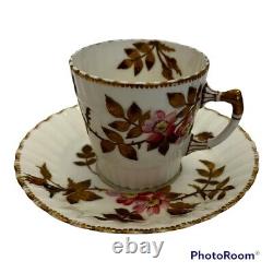 Antique Aynsley Tea Cup & Saucer Demitasse Gilt Floral Beaded Gold Trim 56130