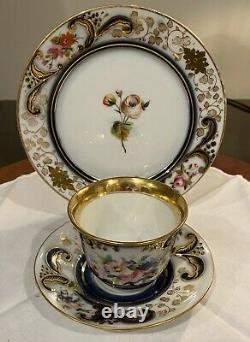 Antique Beautiful Russian Imperial Porcelain Set Hand Painted Trio