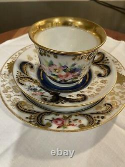Antique Beautiful Russian Imperial Porcelain Set Hand Painted Trio