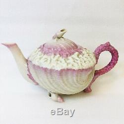 Antique Belleek Neptune Pink Tea Set Teapot Creamer Sugar 4 Cups & Saucers