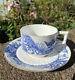 Antique Bodley Bamboo Handle Bird Tea Cup & Saucers Blue White Aesthetic